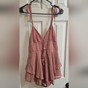Mauve Tie Strap Ruffle Romper